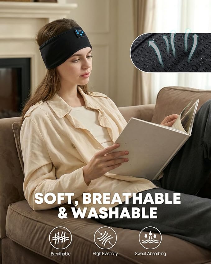 Sleep Headphones Bluetooth 5.4 Headband, Wireless Sleep Headphones with Built-in HD Stereo Speakers for Side Sleepers, Sweatproof Sports Headband for Workout Running Cool Gadget Unique Gifts for Men