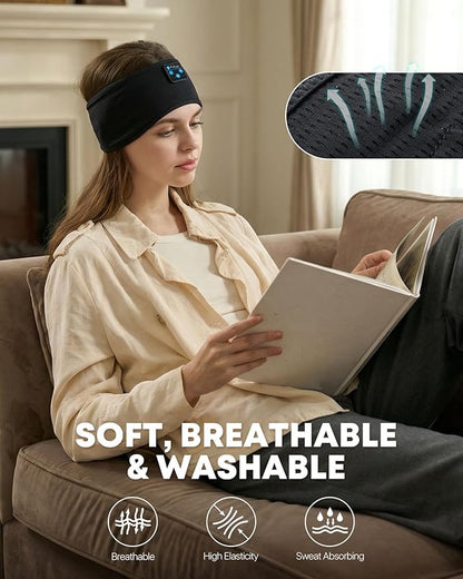Sleep Headphones Bluetooth 5.4 Headband, Wireless Sleep Headphones with Built-in HD Stereo Speakers for Side Sleepers, Sweatproof Sports Headband for Workout Running Cool Gadget Unique Gifts for Men