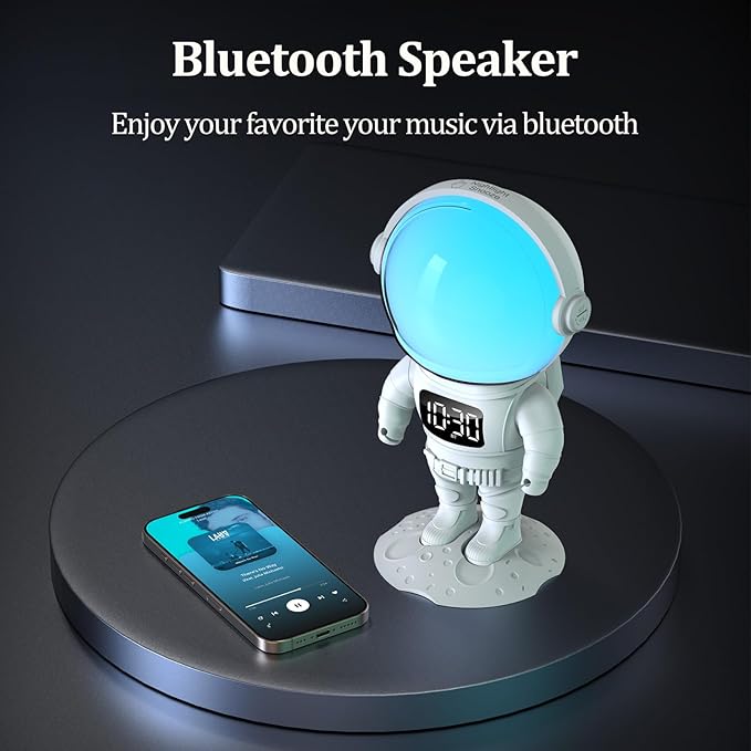 Astronaut Kids Sunrise Alarm Clock & Sound Machine with 22 Colors Night Light, Bluetooth Speaker, Dual Alarms & 7 Wake Up Sounds, 21 Sleep Sounds, Wake Up Light Clock for Bedroom, Room Decor, Gift