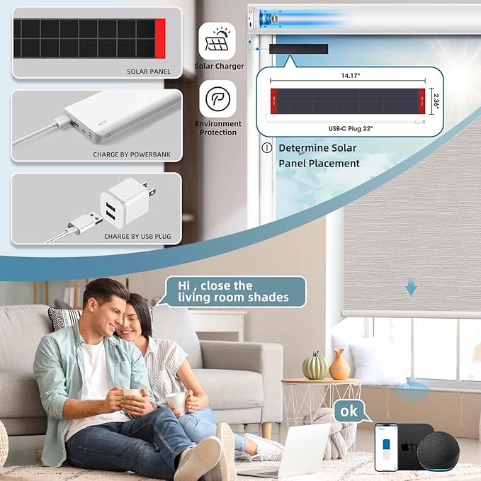 SmartWings Motorized Roller Shades Work with Homekit, 100% Blackout Smart Blinds for Windows, Cordless Remote Control Window Shades, Essential Cream, Customized Size