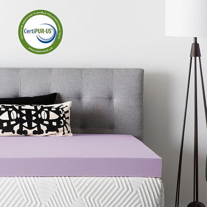 Lucid 4 Inch Lavender Memory Foam Mattress Topper, California King Size – Essential Oil Infusion – Ultra Plush Feel, Pressure-Relieving Bed Topper – Ventilated and Breathable – CertiPur Certified