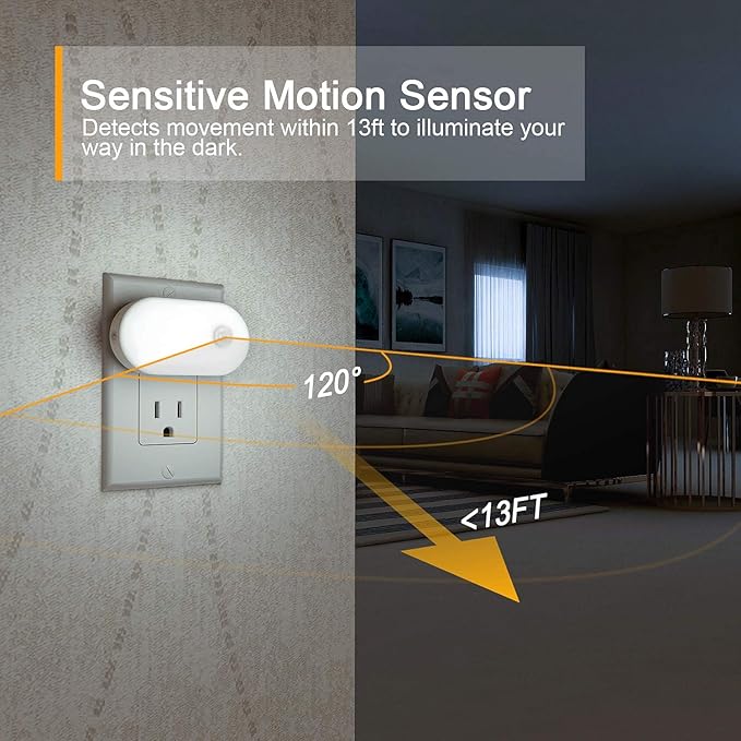 Lyridz Plug in Night Light with Motion Sensor, 120LM Superior Bright Smart Mini LED Nightlight, Cool White with Stepless Adjustable Brightness for Bathroom, Bedroom, Kitchen, Stairs, Hallway, 2 Pack