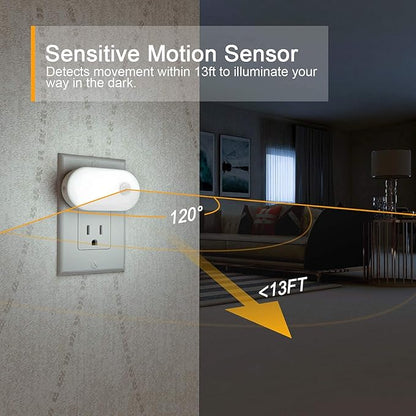 Lyridz Plug in Night Light with Motion Sensor, 120LM Superior Bright Smart Mini LED Nightlight, Cool White with Stepless Adjustable Brightness for Bathroom, Bedroom, Kitchen, Stairs, Hallway, 2 Pack