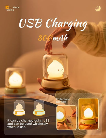 Cute Chibi Flame Lamp, Anime Cozy Lights, Retro Rechargeable Night Light, Decor, Cute Desk Accessories, Gifts 2 Pack (Yellow and Green)