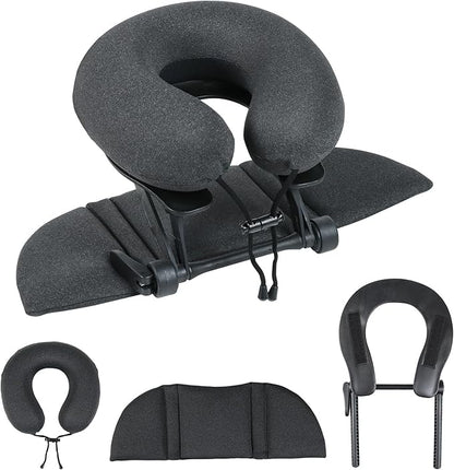 Intelligent Support Memory Foam Pillow，Adjustable Massage Pillow – Multi-Use Ergonomic Neck Pillow for Office Naps,Travel, Recliner Headrest – Portable (Black Pillow+Black Plastic Stand)