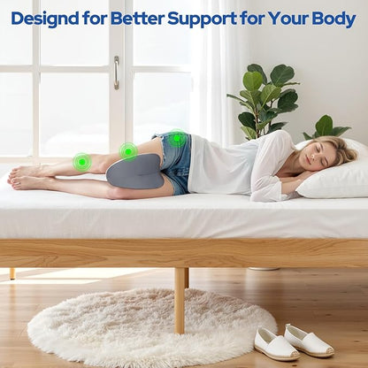 Knee Pillow for Side Sleepers, Leg Pillow for Side Sleeping, Heart-Shape Memory Foam Knee Wedge Pillow, Leg Elevating Pillow for Knees, Hip, Joints, Between Legs, Grey