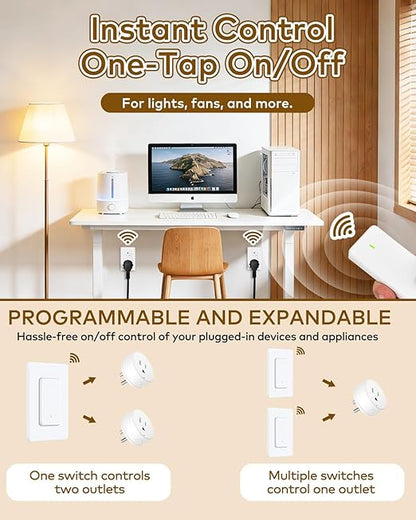 NineLeaf Remote Control Outlet,Wireless Remote Light Switch, Expandable Electrical Outlet Switch for Lamp, Light, Fan, Appliance, 500ft RF Range, FCC Listed, 1 Remote + 3 Outlets