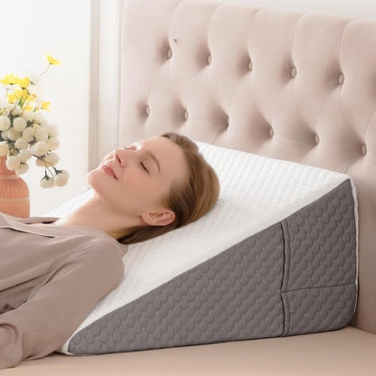 Wedge Pillow, Wedge Pillow for Acid Reflux, Back Pain Relief, Cooling Memory Foam Top, Bed Wedge Pillows for Headboard, Sleeping, Snoring, Back Support, After Surgery.