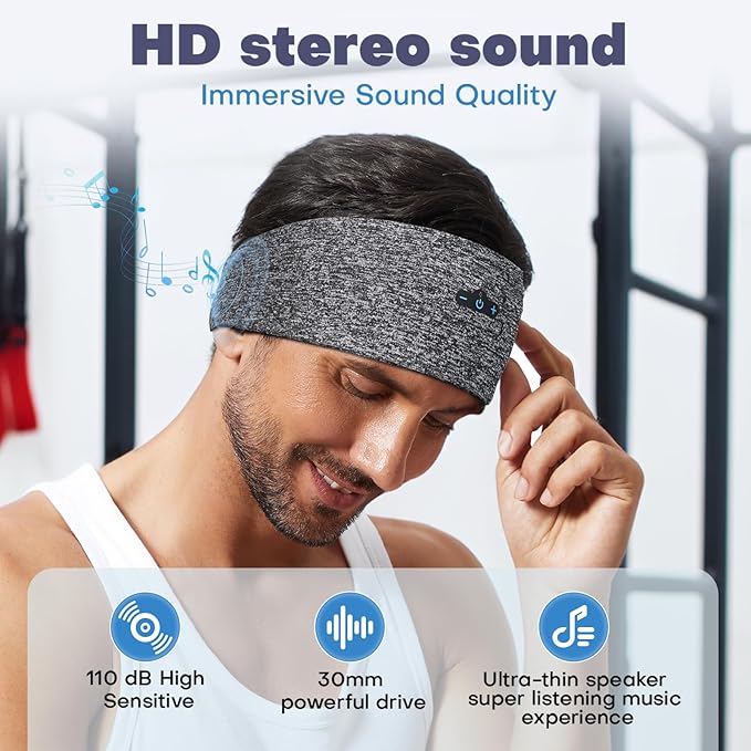 Sleep Headphones Bluetooth Headband for Side Sleeper, 17 Hours Playtime, Wireless Headband Headphones with HD Stereo Speakers for Workout,Running,Yoga, Ideal Gifts for Men, Women, Teens, Navy Blue