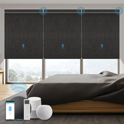 Motorized Blind,Work with Homekit Thread-Enabled,100% Blackout Smart Shades with Remote Control,Electric Roller Shade, Custom Size,Bouvardia Dark Grey