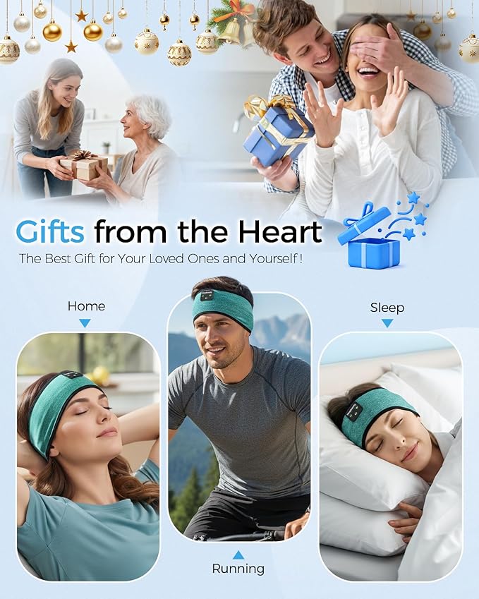Sleep Headphones Wireless, Bluetooth Sports Headband with Built-in Speakers, Comfortable for Side Sleepers, Workout, Running, Yoga & Travel Long Battery Life, Gift for Men Women