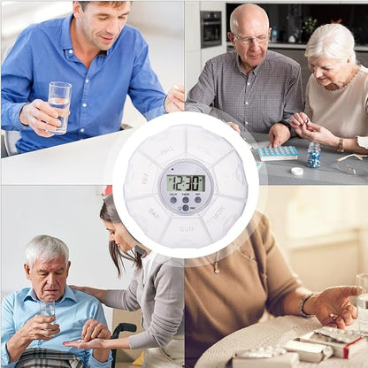 Automatic Medication Dispenser – Pill Organizer Alarm, LED Light | 7 Compartment Portable Medicine Management Tool for Elderly Care Hospital Travel Studio Nursing Home Daily Use