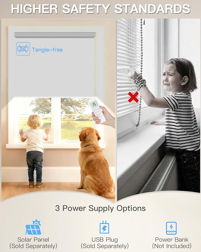 Motorized Roller Shade with Remote Control, Blackout Electric Shade for Windows Compatible with Alexa Google via Hub, Rechargeable Smart Window Blind Customized Size (Vinyl Light Grey)
