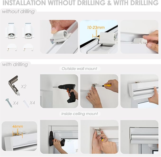 Allesin Motorized Roller Shade Blinds Work with Alexa for Window, 60% Blackout Smart Shades Cordless with Remote Control, Electric Automated Blinds, Customized Size, Lithium Battery Motor(White)
