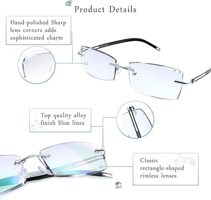 LifeArt Blue Light Blocking Glasses,Computer Reading Glasses,Rimless Frame Tinted Lens with Diamond,Stylish for Men (+2.00 Magnification)