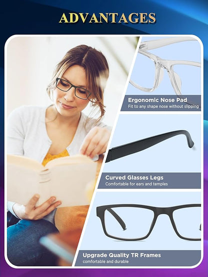2 Pack Reading Glasses,Upgraded TR Blue Light Blocking Reading Glasses,Filter UV Ray/Glare Computer Readers, Stylish Lightweight Spring Hinges Eyeglasses for Women Men(Transparent,2.25)