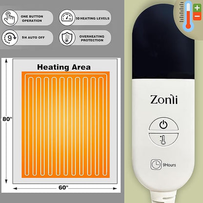 ZonLi Heated Weighted Blanket 20lbs, 60x80 Queen Size, Weighted Heated Blanket for Adults, Fast Heating 10 Heating Levels & 12H Auto Shut-off, Soft Comfort Flannel Heavy Blanket with Glass Beads