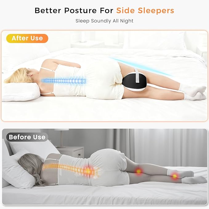Knee Pillow for Side Sleepers, Memory Foam Leg Pillow for Spine Alignment, Sciatica, Hip & Joint Pain Relief, Breathable Cover & Adjustable Strap for Side/Back Sleepers