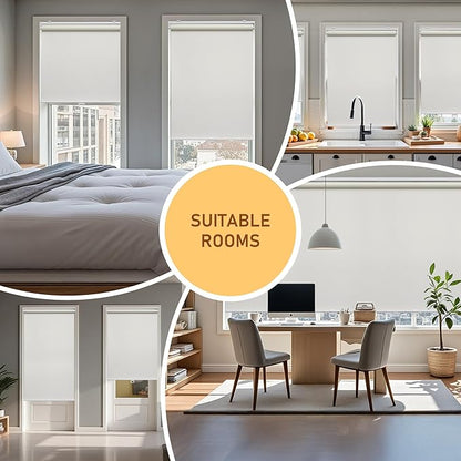 AOSKY Cordless Roller Shades Blackout Blinds for Windows Room Darkening Rolled Up Shades with Spring System, UV Protection Window Shades Door Blinds for Home and Office (52" W x 72" H, Ivory White)