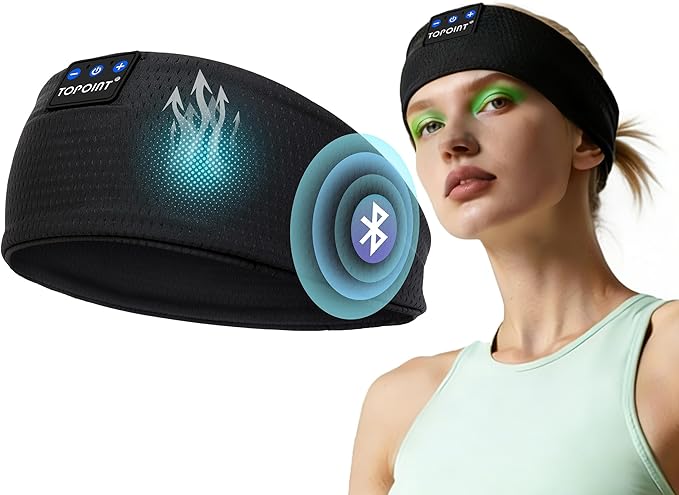 TOPOINT Sleep Headphones Headband Bluetooth 5.4, Sports Headband Earphones Sleeping Bluetooth Wireless with USB C for Women Men Sports Gifts Workout Jogging Yoga Insomnia Air Travel Meditation