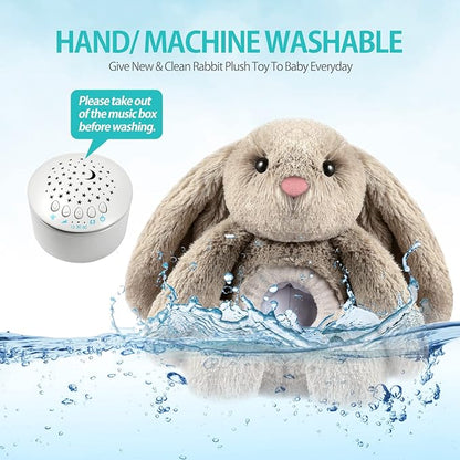 BEREST Baby Sleep Soother Bedtime Bunny with Starry Projector Night Light, Plush Stuffed Animal for Newborn Infants, Lullaby Music, White Noise, Mother's Heartbeat for Boys & Girls Shower Gifts