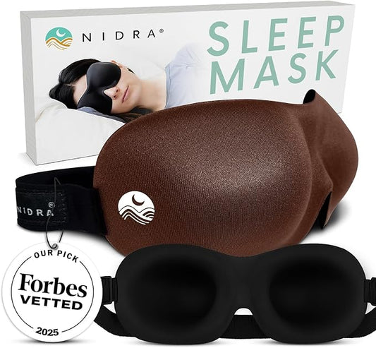 Nidra Contoured Sleep Mask for Side Sleepers – Zero Pressure Fit, Light Blocking Eye Shade for Sleeping & Travel – Brown, Standard Size