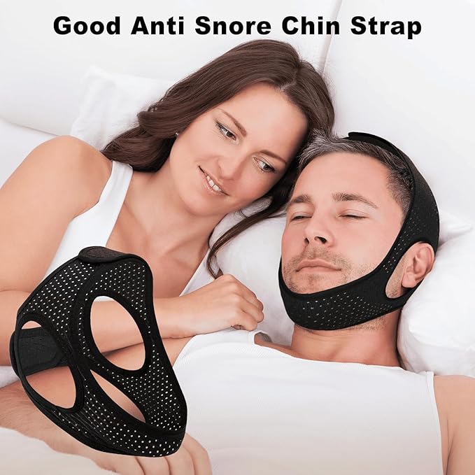 Sleep Apnea Devices - Chin Strap for Sleeping, Airflow Jaw Strap, Effective Anti Snoring Solution for Men and Women, Anti Snore Devices Breathable and Reusable (Black & 54CM & 1PCS）
