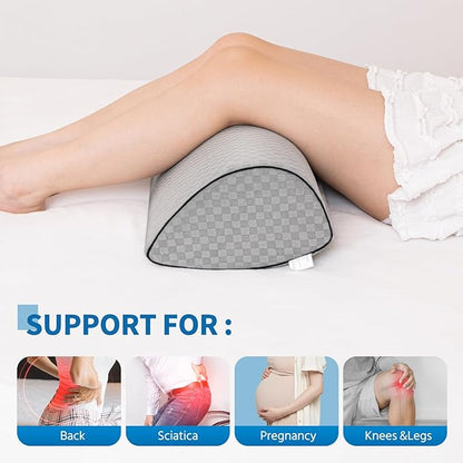 Knee Pillow for Back Sleeping and Ergonomic Memory Foam Knee Pillow for Hip Pain Relief, Leg Pillow for Spinal Alignment, Support for Side & Back Sleeping, Machine Washable Cover (Gray)