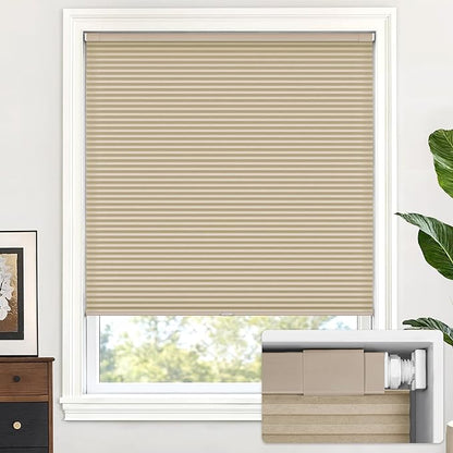 LazBlinds Cordless Cellular Shades, No Tools No Drill Light Filtering Custom Cut to Size Honeycomb Shades Pleated Blinds for Windows, Taupe