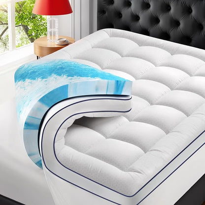 Premium Dual Layer 4 Inch Memory Foam Mattress Topper, 2 Inch Gel Memory Foam and 2 Inch Pillow Top Mattress Pad Cover for Back Pain, Extra Thick Comfort Support（Twin 39"x75"