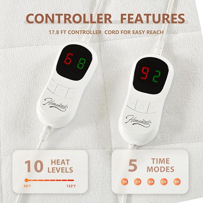 Homemate Heated Mattress Pad California King Size, 5 Heated Setting Coral Fleece Electric Mattress Pad King, Bed Warmer with Dual Controller & Auto Off 10 Hours, Fit Up to 21 Inch, 84"x72"
