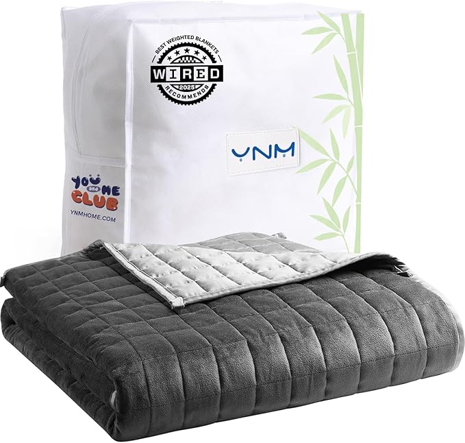 YnM Cooling Weighted Blanket for Adults, Cooling & Cozy Velvet Dual-Sided, 20lbs Heavy Bed Throw for One Person of 190lbs, Four Seasons Use (60x80 Inches, Queen Bed, Dark/Light Grey)