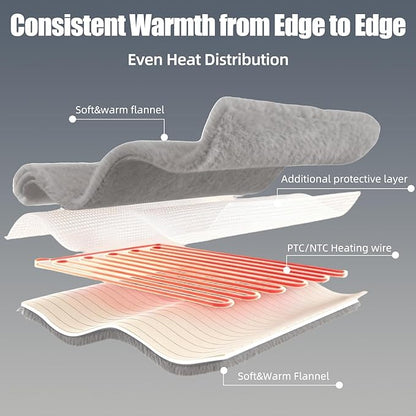 Heated Blanket Electric Blanket Heating, Dual Control Soft Ribbed Faux Fur Electric Blanket with 12 Heat Levels 12H Timer ETL FCC Certified Machine Washable (Gray, King Size - 90" x 100")