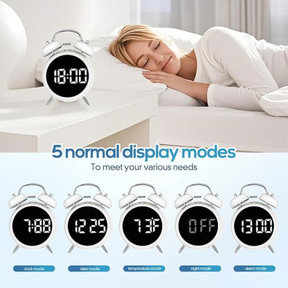 Extra Loud Alarm Clock for Heavy Sleepers Adults, Teens,Kids,Cute Retro Metal,Old Fashioned with Twin Bells,Battery Operated or Plug in,Small Digital Desk Clock