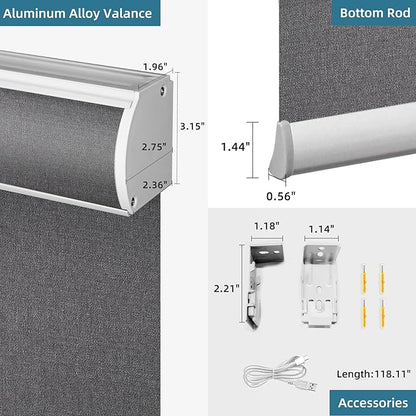 SmartWings Motorized Blackout Roller Blinds Work with Matter Homekit Z-Wave Thread Alexa Google, Smart Window Shades for Bedroom, Cordless Remote Control Customized 16"-110" W, Eclipse Anchor Grey