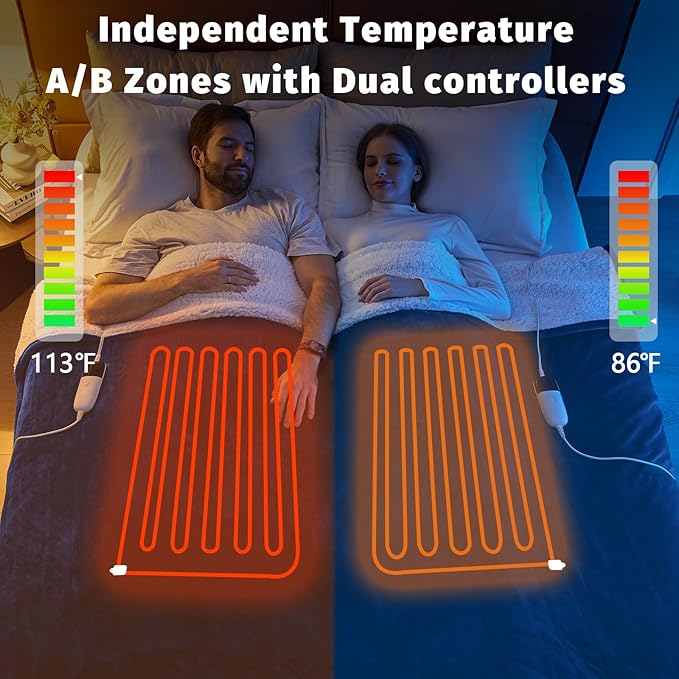 Heated Electric Blanket Queen Size - 84" x 90" Heating Blanket with Dual Control, 10 Heating Levels & 8 Hours Auto Off, Soft Warm Flannel Blanket, for Senior Grandma