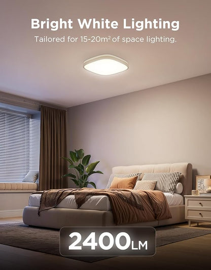 Govee Smart Ceiling Light, RGBIC LED Square Ceiling Light Fixture Works with Matter, 2400LM Flush Mount Light Fixture, DIY Colors, 2700K-6500K Dimmable for Bedroom, Living Room, 12 Inch, 1 Pack