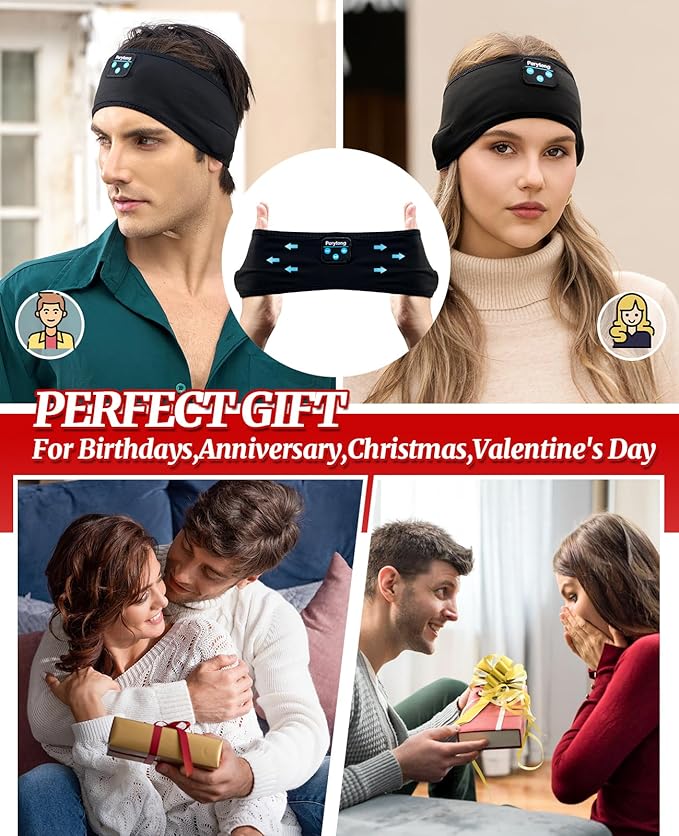 Perytong Sleep Headphones for Sleeping, Bluetooth Wireless Sports Headband, Cozy Lightweight Headband Headphones Hi-Fi Stereo Ergonomic ASMR Sleep Headphone Cool Gadget Gift for Women Men