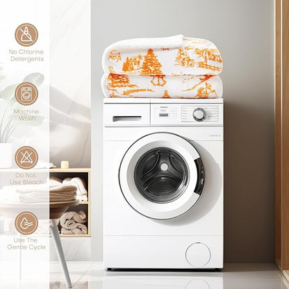LUXIAN Electric Heated Blanket Throw Size 50"x60" - Flannel & Sherpa Fabric Dual-Sided, 9 Heat Settings & 1-3 Hours Auto Off, Machine Washable,Christmas Santa Forest, Orange and White
