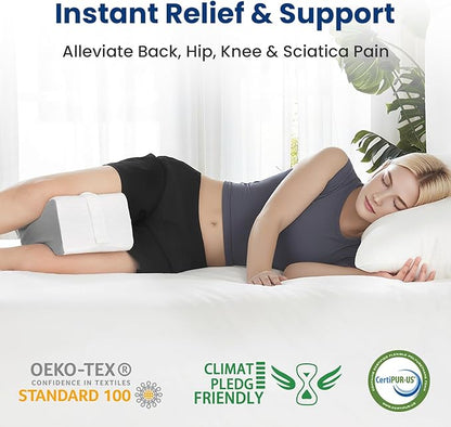 Knee Pillow for Side Sleepers,Knee Pillow,Leg Pillow for Side Sleeping,Hip Pain and Smooth Spine Alignment Pillows,Memory Foam Ergonomic and with Cover and Removable Straps,White/Gray