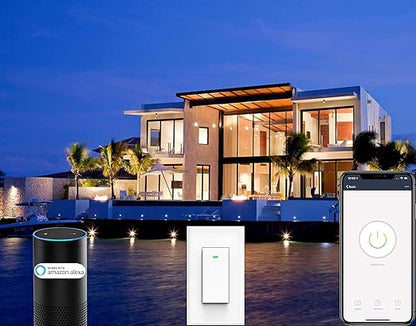 Smart Light Switch Works with Alexa and Google Assistant, WiFi Controlled Schedule and Remote Access, Neutral Wire Required (1 Gang Smart Switch)