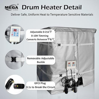 Bucket Heater for 275 Gal Barrel,Industrial Grade/Weather Resistant Drum Heating Blanket,Drum Heater with Temperature Controller 0-212℉,Insulated Bucket Warmer FCC/ULListed