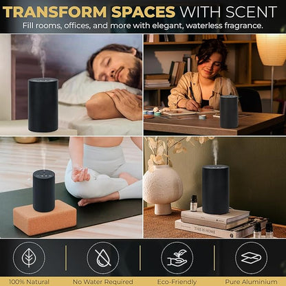 Waterless Essential Oil Diffuser – Aromatherapy Scent Diffusers for Home, Office, Hotel, Bedroom – Modern and Elegant Mini Fragrance Diffuser – Cordless and Portable with Digital Display(Black)