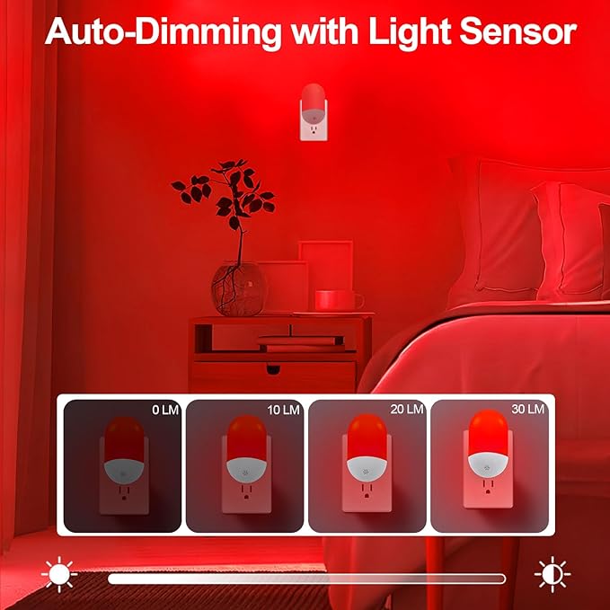 670nm Red & Amber Light Night Light for Sleep[2 Pack] - Zero Blue Light, with Dusk to Dawn Sensor Auto On/Off LED Red Night Light Plug into Wall for Nursery Bedroom Bathroom