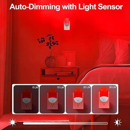 670nm Red & Amber Light Night Light for Sleep[2 Pack] - Zero Blue Light, with Dusk to Dawn Sensor Auto On/Off LED Red Night Light Plug into Wall for Nursery Bedroom Bathroom
