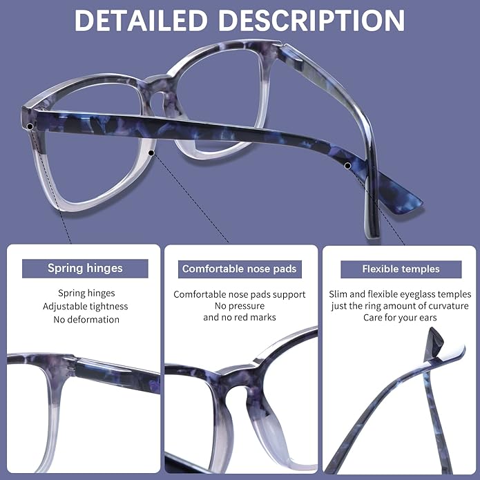 VIDEBLA 5 Pack Blue Light Blocking Reading Glasses,Spring Hinge Readers for Women Men,Anti UV Ray Filter Nerd Eyeglasses