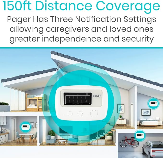 Vive Wireless Caregiver Pager - Nurse Alert for Dementia Patients - Smart Portable Medical System for Caretaker - Connects to Call Button, Door, Window, Bed, Chair, Floor Alarm Pads