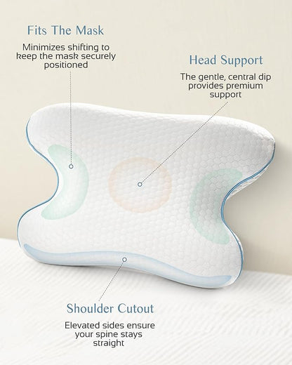 Travel Memory Foam CPAP Bed Pillow for Side & Back Sleepers, Portable Sleep Apnea Pillow with Storage Bag for All CPAP Masks Users, Washable Neck Support Pillow for Hotels Camping