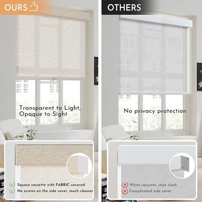 Persilux Light Filtering Roller Shades for Window Blinds,Cordless,Linen Fabric,Thermal Insulated Fabric UV Protection Shades for Home,Office,Bedroom,Door,Light Filtering-Cream,26" W X 72" H