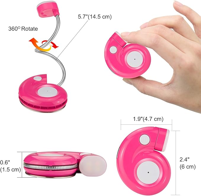LUXSWAY Rechargeable Reading Book Light for Kids,LED Reading Light for Books in Bed,Amber Book Lights with Magnetic,Flexible Gooseneck,Cute Bookmark Lights for Bookworms-Magenta